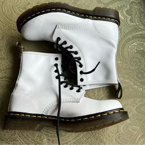 Doc Martens White 1460 Boots with Black Trim Size 8